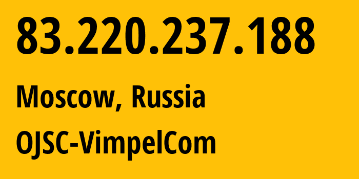 IP address 83.220.237.188 (Moscow, Moscow, Russia) get location, coordinates on map, ISP provider AS16345 OJSC-VimpelCom // who is provider of ip address 83.220.237.188, whose IP address