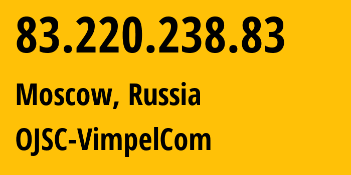 IP address 83.220.238.83 (Moscow, Moscow, Russia) get location, coordinates on map, ISP provider AS16345 OJSC-VimpelCom // who is provider of ip address 83.220.238.83, whose IP address