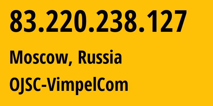 IP address 83.220.238.127 (Moscow, Moscow, Russia) get location, coordinates on map, ISP provider AS16345 OJSC-VimpelCom // who is provider of ip address 83.220.238.127, whose IP address
