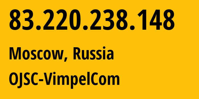 IP address 83.220.238.148 (Moscow, Moscow, Russia) get location, coordinates on map, ISP provider AS16345 OJSC-VimpelCom // who is provider of ip address 83.220.238.148, whose IP address