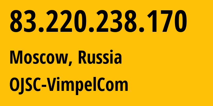 IP address 83.220.238.170 (Moscow, Moscow, Russia) get location, coordinates on map, ISP provider AS16345 OJSC-VimpelCom // who is provider of ip address 83.220.238.170, whose IP address