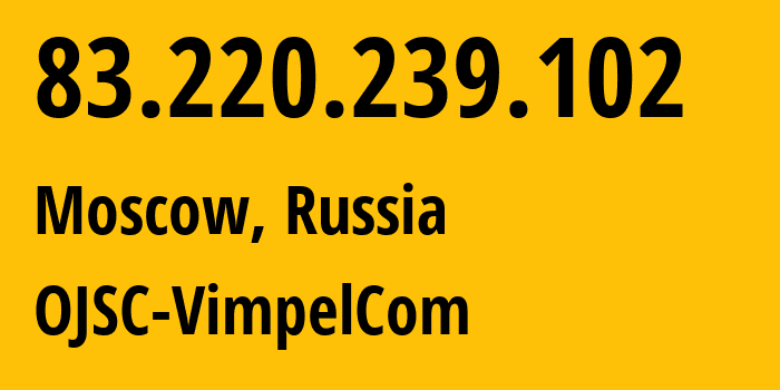 IP address 83.220.239.102 (Moscow, Moscow, Russia) get location, coordinates on map, ISP provider AS16345 OJSC-VimpelCom // who is provider of ip address 83.220.239.102, whose IP address