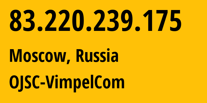 IP-адрес 83.220.239.175 (Москва, Москва, Россия) определить местоположение, координаты на карте, ISP провайдер AS16345 OJSC-VimpelCom // кто провайдер айпи-адреса 83.220.239.175