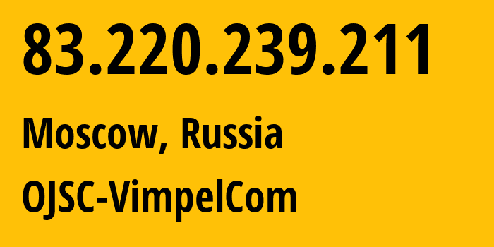 IP-адрес 83.220.239.211 (Москва, Москва, Россия) определить местоположение, координаты на карте, ISP провайдер AS16345 OJSC-VimpelCom // кто провайдер айпи-адреса 83.220.239.211