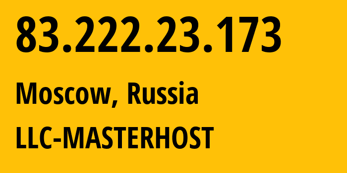 IP address 83.222.23.173 (Moscow, Moscow, Russia) get location, coordinates on map, ISP provider AS25532 LLC-MASTERHOST // who is provider of ip address 83.222.23.173, whose IP address