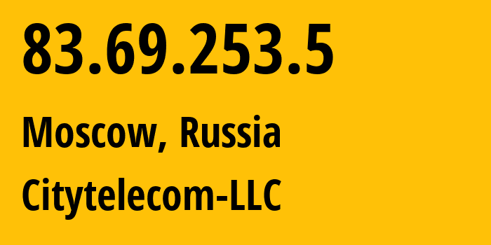 IP address 83.69.253.5 (Moscow, Moscow, Russia) get location, coordinates on map, ISP provider AS29076 Citytelecom-LLC // who is provider of ip address 83.69.253.5, whose IP address