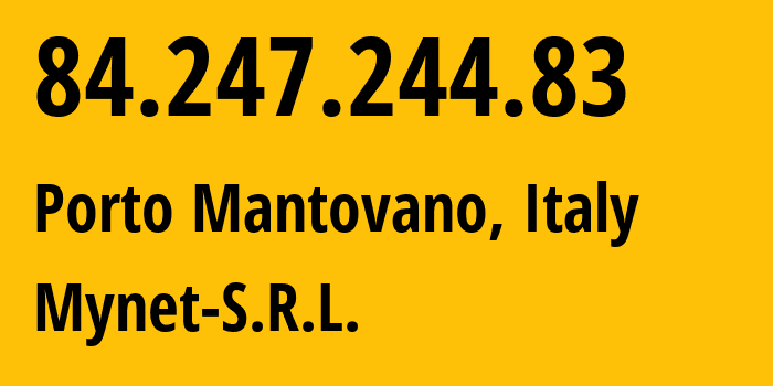 IP-адрес 84.247.244.83 (Porto Mantovano, Lombardy, Италия) определить местоположение, координаты на карте, ISP провайдер AS31263 Mynet-S.R.L. // кто провайдер айпи-адреса 84.247.244.83