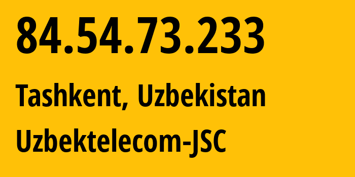 IP address 84.54.73.233 (Qarshi, Qashqadaryo, Uzbekistan) get location, coordinates on map, ISP provider AS8193 Uzbektelecom-JSC // who is provider of ip address 84.54.73.233, whose IP address