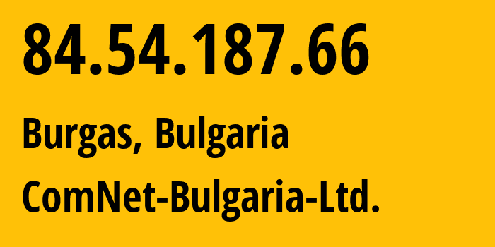 IP address 84.54.187.66 (Burgas, Burgas, Bulgaria) get location, coordinates on map, ISP provider AS29084 ComNet-Bulgaria-Ltd. // who is provider of ip address 84.54.187.66, whose IP address