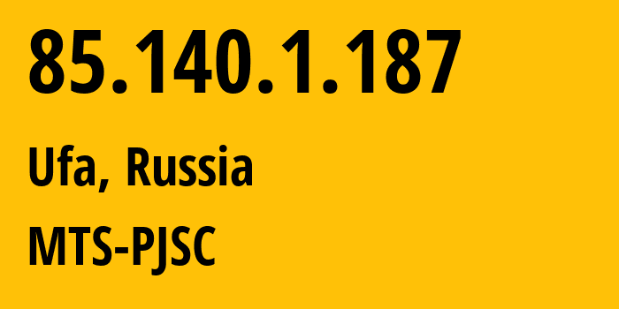 IP address 85.140.1.187 (Ufa, Bashkortostan Republic, Russia) get location, coordinates on map, ISP provider AS8359 MTS-PJSC // who is provider of ip address 85.140.1.187, whose IP address