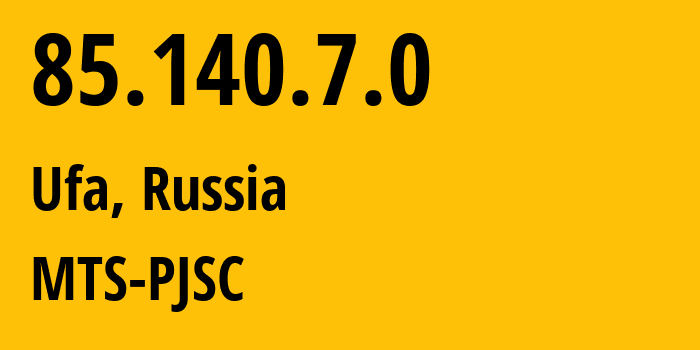 IP address 85.140.7.0 (Ufa, Bashkortostan Republic, Russia) get location, coordinates on map, ISP provider AS8359 MTS-PJSC // who is provider of ip address 85.140.7.0, whose IP address