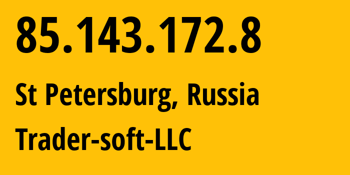 IP-адрес 85.143.172.8 (Санкт-Петербург, Санкт-Петербург, Россия) определить местоположение, координаты на карте, ISP провайдер AS201848 Trader-soft-LLC // кто провайдер айпи-адреса 85.143.172.8