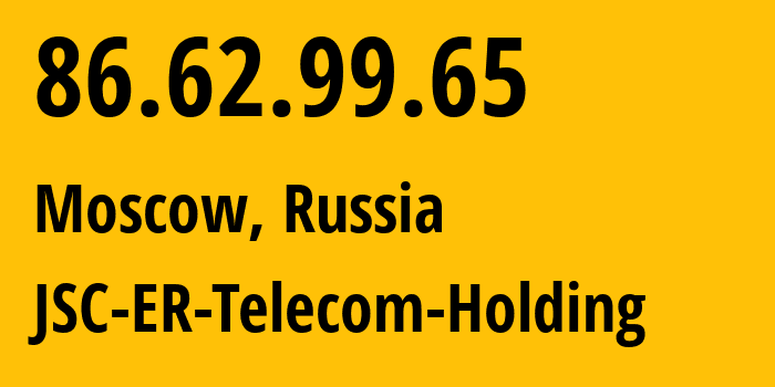 IP address 86.62.99.65 (Moscow, Moscow, Russia) get location, coordinates on map, ISP provider AS31363 JSC-ER-Telecom-Holding // who is provider of ip address 86.62.99.65, whose IP address