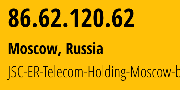 IP address 86.62.120.62 (Moscow, Moscow, Russia) get location, coordinates on map, ISP provider AS8331 JSC-ER-Telecom-Holding-Moscow-branch // who is provider of ip address 86.62.120.62, whose IP address