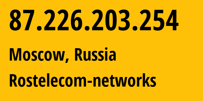 IP-адрес 87.226.203.254 (Москва, Москва, Россия) определить местоположение, координаты на карте, ISP провайдер AS12389 Rostelecom-networks // кто провайдер айпи-адреса 87.226.203.254