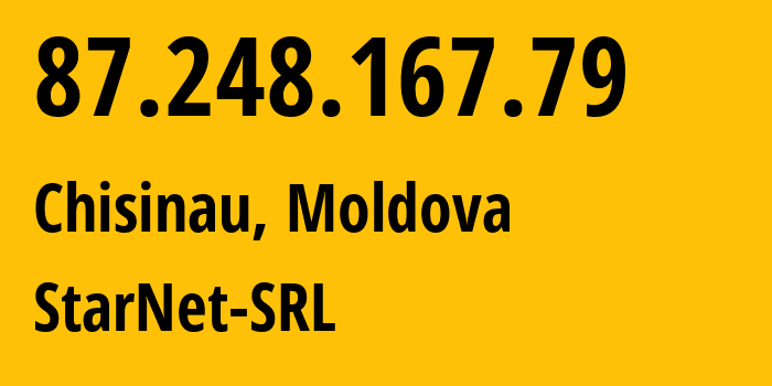 IP-адрес 87.248.167.79 (Кишинёв, Кишинёв, Молдавия) определить местоположение, координаты на карте, ISP провайдер AS31252 StarNet-SRL // кто провайдер айпи-адреса 87.248.167.79