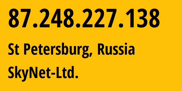 IP-адрес 87.248.227.138 (Санкт-Петербург, Санкт-Петербург, Россия) определить местоположение, координаты на карте, ISP провайдер AS35807 SkyNet-Ltd. // кто провайдер айпи-адреса 87.248.227.138