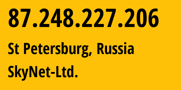 IP-адрес 87.248.227.206 (Санкт-Петербург, Санкт-Петербург, Россия) определить местоположение, координаты на карте, ISP провайдер AS35807 SkyNet-Ltd. // кто провайдер айпи-адреса 87.248.227.206