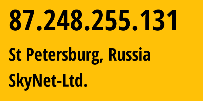 IP-адрес 87.248.255.131 (Санкт-Петербург, Санкт-Петербург, Россия) определить местоположение, координаты на карте, ISP провайдер AS35807 SkyNet-Ltd. // кто провайдер айпи-адреса 87.248.255.131