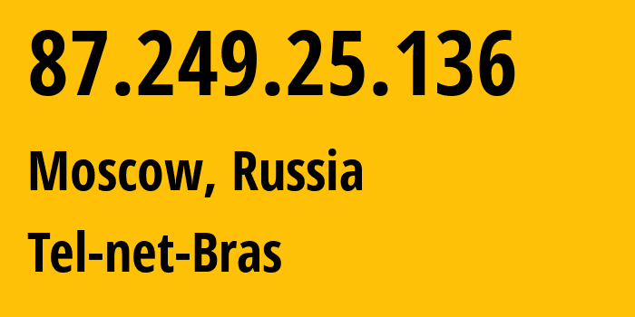 IP address 87.249.25.136 (Moscow, Moscow, Russia) get location, coordinates on map, ISP provider AS31430 Tel-net-Bras // who is provider of ip address 87.249.25.136, whose IP address