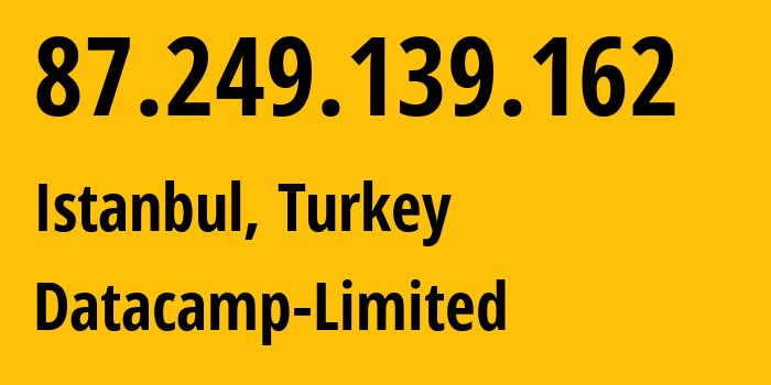 IP address 87.249.139.162 (Istanbul, Istanbul, Turkey) get location, coordinates on map, ISP provider AS212238 Datacamp-Limited // who is provider of ip address 87.249.139.162, whose IP address