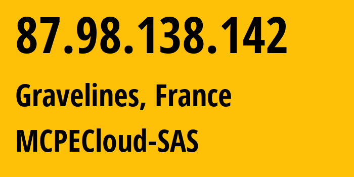 IP-адрес 87.98.138.142 (Гравлин, Hauts-de-France, Франция) определить местоположение, координаты на карте, ISP провайдер AS16276 MCPECloud-SAS // кто провайдер айпи-адреса 87.98.138.142