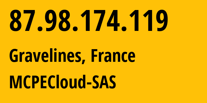 IP address 87.98.174.119 (Gravelines, Hauts-de-France, France) get location, coordinates on map, ISP provider AS16276 MCPECloud-SAS // who is provider of ip address 87.98.174.119, whose IP address