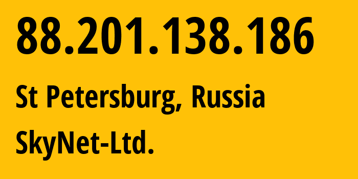 IP address 88.201.138.186 (St Petersburg, St.-Petersburg, Russia) get location, coordinates on map, ISP provider AS35807 SkyNet-Ltd. // who is provider of ip address 88.201.138.186, whose IP address