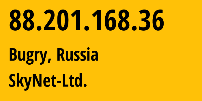 IP address 88.201.168.36 (Pargolovo, St.-Petersburg, Russia) get location, coordinates on map, ISP provider AS35807 SkyNet-Ltd. // who is provider of ip address 88.201.168.36, whose IP address