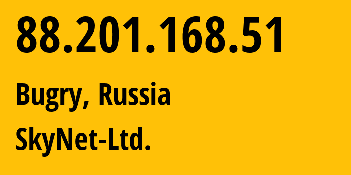 IP address 88.201.168.51 (Pargolovo, St.-Petersburg, Russia) get location, coordinates on map, ISP provider AS35807 SkyNet-Ltd. // who is provider of ip address 88.201.168.51, whose IP address