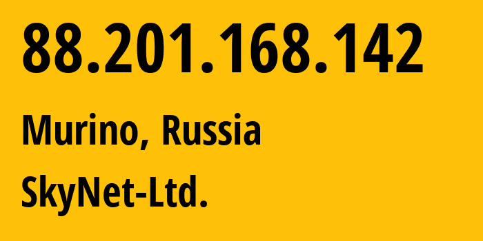 IP-адрес 88.201.168.142 (Парголово, Санкт-Петербург, Россия) определить местоположение, координаты на карте, ISP провайдер AS35807 SkyNet-Ltd. // кто провайдер айпи-адреса 88.201.168.142