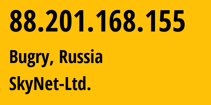 IP-адрес 88.201.168.155 (Бугры, Ленинградская область, Россия) определить местоположение, координаты на карте, ISP провайдер AS35807 SkyNet-Ltd. // кто провайдер айпи-адреса 88.201.168.155