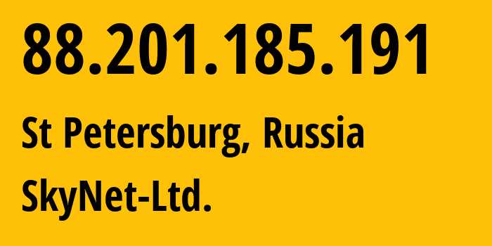 IP address 88.201.185.191 (St Petersburg, St.-Petersburg, Russia) get location, coordinates on map, ISP provider AS35807 SkyNet-Ltd. // who is provider of ip address 88.201.185.191, whose IP address