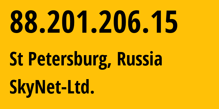 IP-адрес 88.201.206.15 (Санкт-Петербург, Санкт-Петербург, Россия) определить местоположение, координаты на карте, ISP провайдер AS35807 SkyNet-Ltd. // кто провайдер айпи-адреса 88.201.206.15