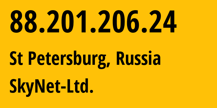 IP-адрес 88.201.206.24 (Санкт-Петербург, Санкт-Петербург, Россия) определить местоположение, координаты на карте, ISP провайдер AS35807 SkyNet-Ltd. // кто провайдер айпи-адреса 88.201.206.24