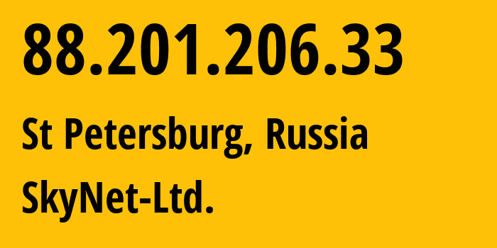 IP address 88.201.206.33 (St Petersburg, St.-Petersburg, Russia) get location, coordinates on map, ISP provider AS35807 SkyNet-Ltd. // who is provider of ip address 88.201.206.33, whose IP address