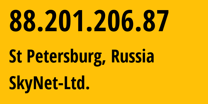 IP address 88.201.206.87 (St Petersburg, St.-Petersburg, Russia) get location, coordinates on map, ISP provider AS35807 SkyNet-Ltd. // who is provider of ip address 88.201.206.87, whose IP address