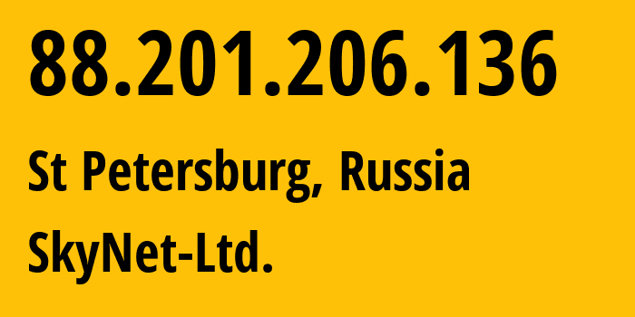 IP address 88.201.206.136 (St Petersburg, St.-Petersburg, Russia) get location, coordinates on map, ISP provider AS35807 SkyNet-Ltd. // who is provider of ip address 88.201.206.136, whose IP address