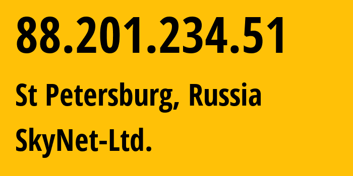 IP-адрес 88.201.234.51 (Санкт-Петербург, Санкт-Петербург, Россия) определить местоположение, координаты на карте, ISP провайдер AS35807 SkyNet-Ltd. // кто провайдер айпи-адреса 88.201.234.51