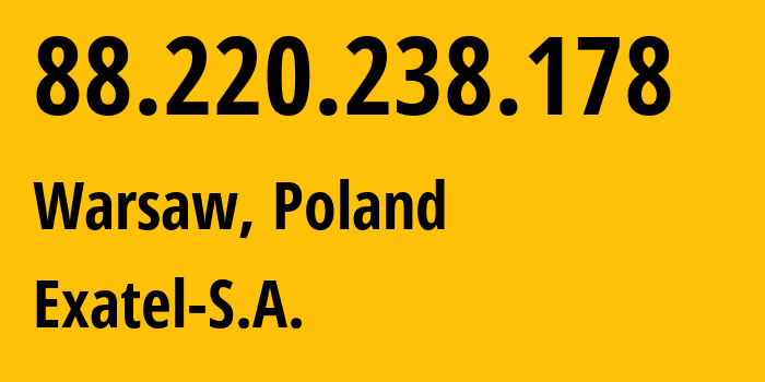 IP address 88.220.238.178 (Warsaw, Mazovia, Poland) get location, coordinates on map, ISP provider AS20804 Exatel-S.A. // who is provider of ip address 88.220.238.178, whose IP address