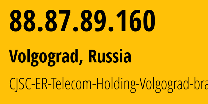 IP-адрес 88.87.89.160 (Волгоград, Волгоградская Область, Россия) определить местоположение, координаты на карте, ISP провайдер AS39435 CJSC-ER-Telecom-Holding-Volgograd-branch // кто провайдер айпи-адреса 88.87.89.160