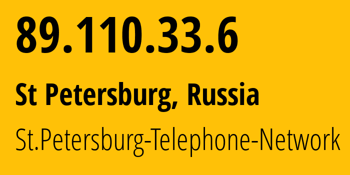 IP address 89.110.33.6 (St Petersburg, St.-Petersburg, Russia) get location, coordinates on map, ISP provider AS12389 St.Petersburg-Telephone-Network // who is provider of ip address 89.110.33.6, whose IP address