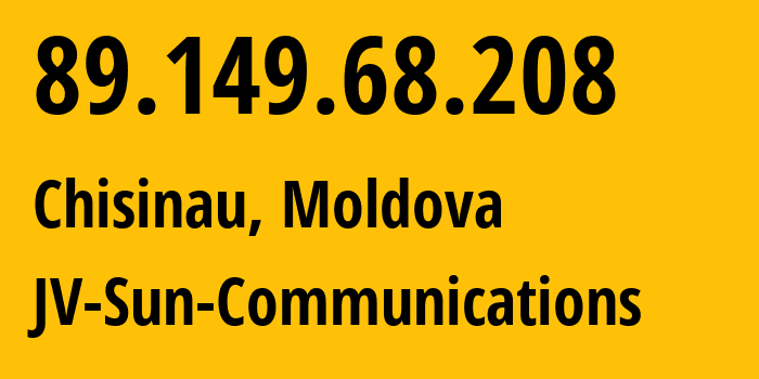 IP address 89.149.68.208 (Chisinau, Chișinău Municipality, Moldova) get location, coordinates on map, ISP provider AS31204 JV-Sun-Communications // who is provider of ip address 89.149.68.208, whose IP address