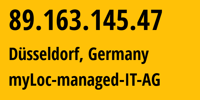 IP-адрес 89.163.145.47 (Дюссельдорф, Северный Рейн-Вестфалия, Германия) определить местоположение, координаты на карте, ISP провайдер AS24961 myLoc-managed-IT-AG // кто провайдер айпи-адреса 89.163.145.47