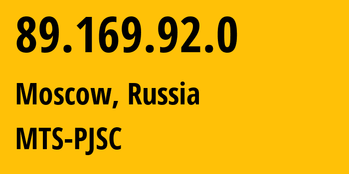 IP address 89.169.92.0 (Moscow, Moscow, Russia) get location, coordinates on map, ISP provider AS8359 MTS-PJSC // who is provider of ip address 89.169.92.0, whose IP address