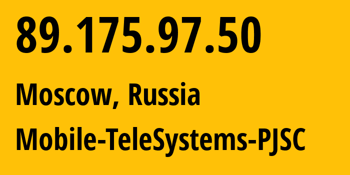 IP-адрес 89.175.97.50 (Москва, Москва, Россия) определить местоположение, координаты на карте, ISP провайдер AS8359 Mobile-TeleSystems-PJSC // кто провайдер айпи-адреса 89.175.97.50