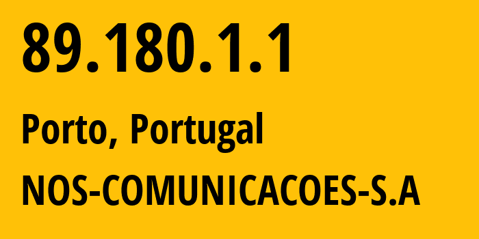 IP-адрес 89.180.1.1 (Порту, Порту, Португалия) определить местоположение, координаты на карте, ISP провайдер AS2860 NOS-COMUNICACOES-S.A // кто провайдер айпи-адреса 89.180.1.1