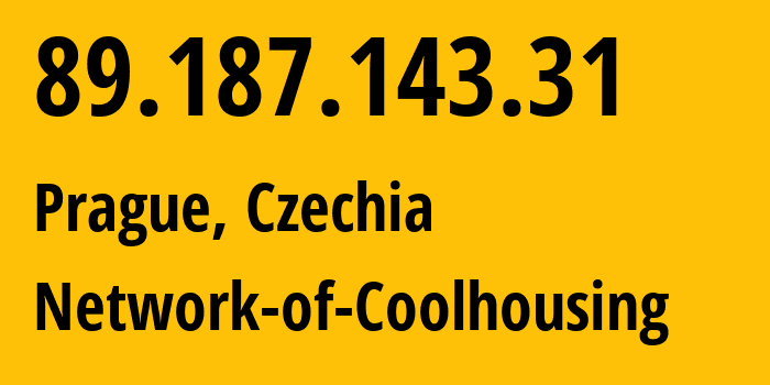 IP-адрес 89.187.143.31 (Прага, Prague, Чехия) определить местоположение, координаты на карте, ISP провайдер AS35592 Network-of-Coolhousing // кто провайдер айпи-адреса 89.187.143.31