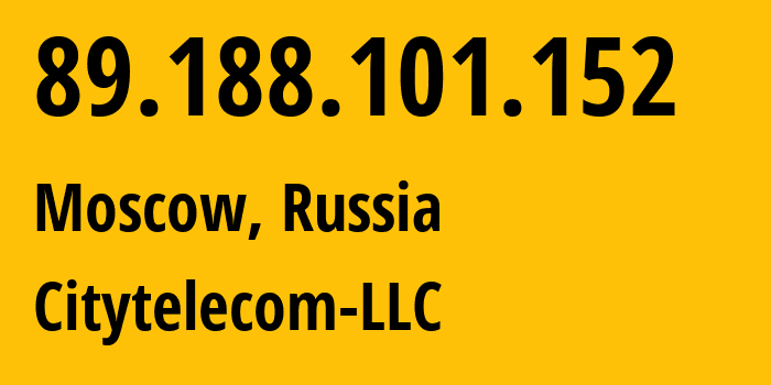 IP address 89.188.101.152 (Moscow, Moscow, Russia) get location, coordinates on map, ISP provider AS29076 Citytelecom-LLC // who is provider of ip address 89.188.101.152, whose IP address