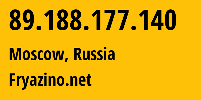 IP address 89.188.177.140 (Balashikha, Moscow Oblast, Russia) get location, coordinates on map, ISP provider AS28917 Fryazino.net // who is provider of ip address 89.188.177.140, whose IP address